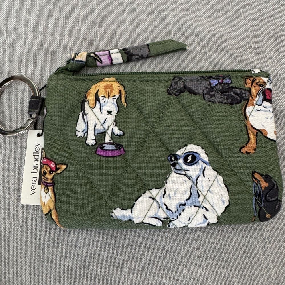 Vera Bradley Dog Park Green Zip ID Case Keychain